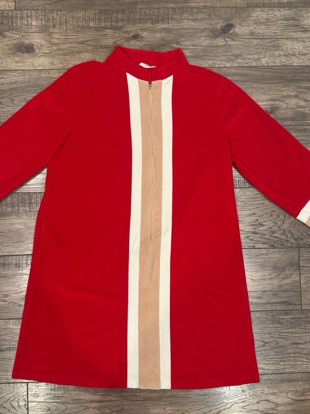 Vanity Fair Red Robe with Cream and Tan Center Stripe